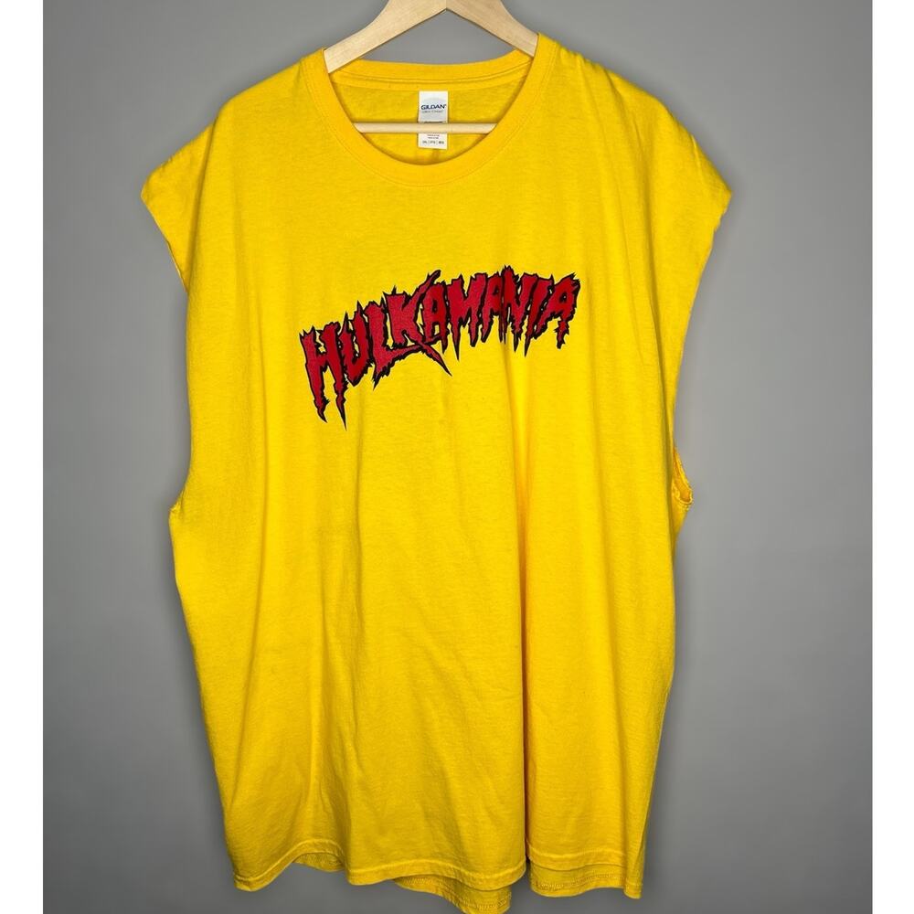 Hulk Hogan Hulkamania T-Shirt 3XL Adult Gilden Cotton Yellow Distressed WWE Tee